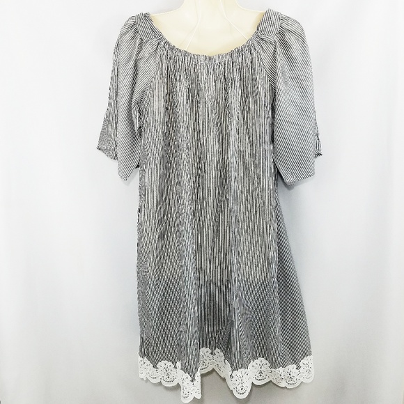 She & Sky Gray/White Stripe Off-Shoulder Dress M - Picture 5 of 7
